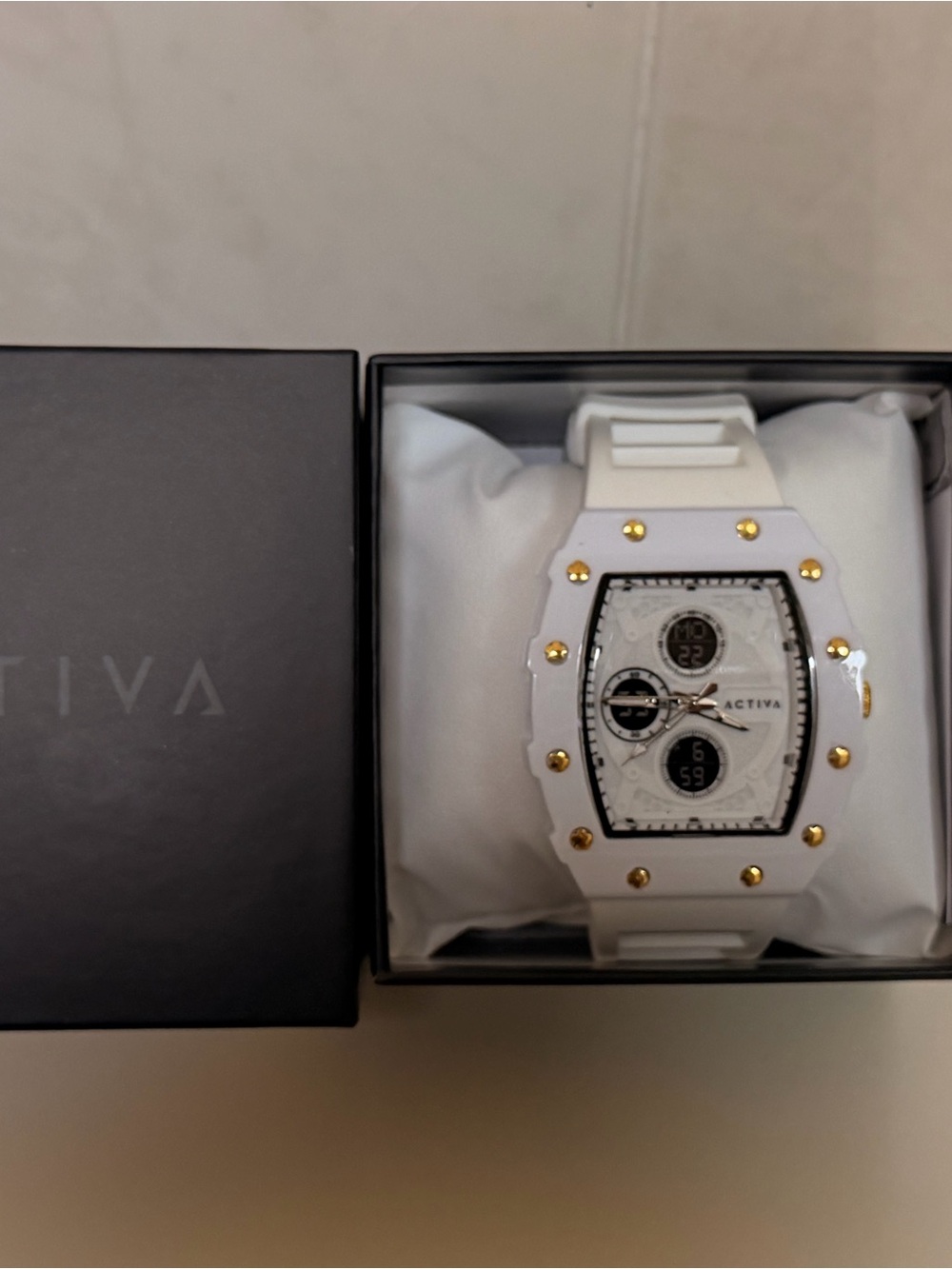Ativa White Men’s Watch with Gold Stud Accents